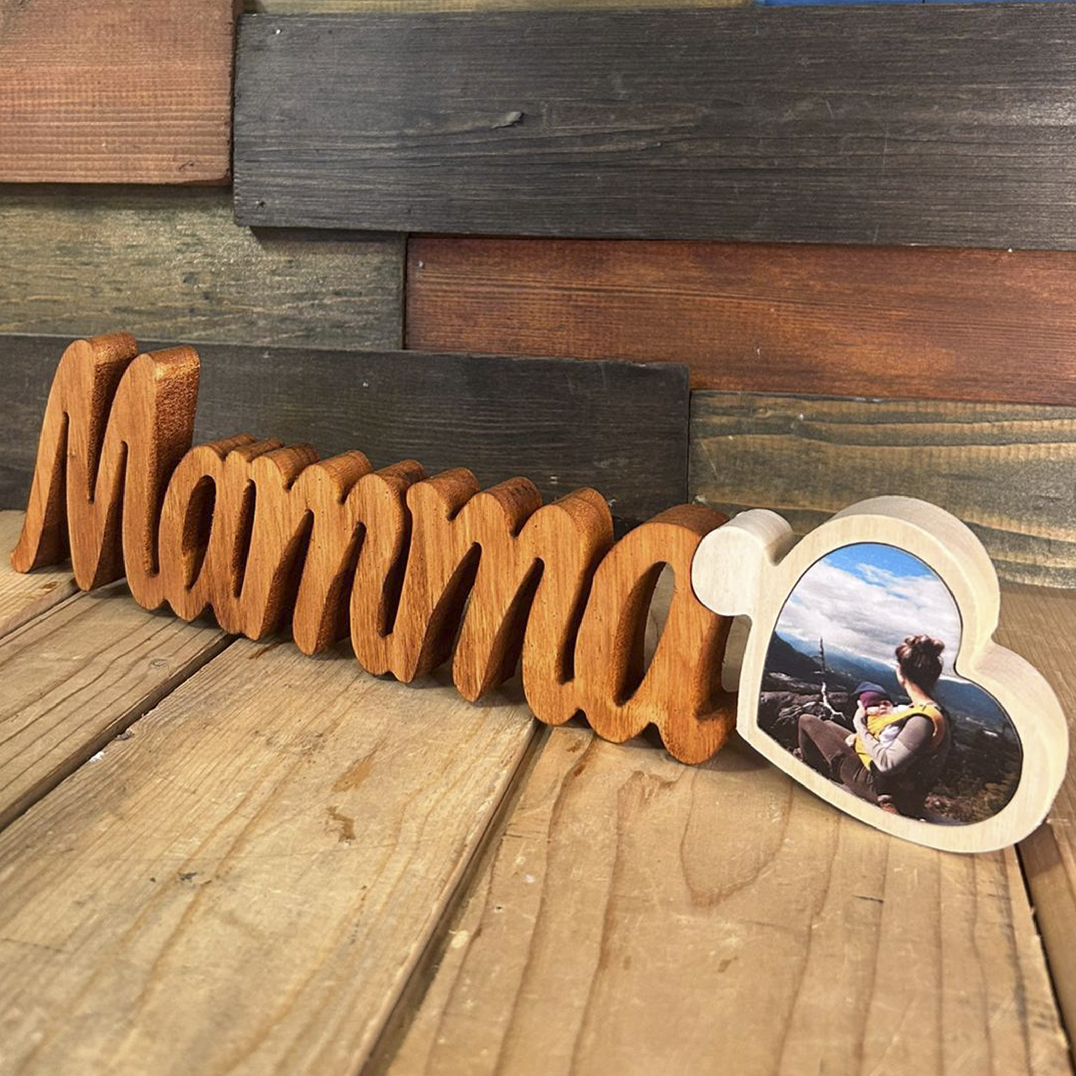 Decorazione per la famiglia, in alluminio e legno di mango, ca Decorazione per la famiglia, in alluminio e legno di mango, ca