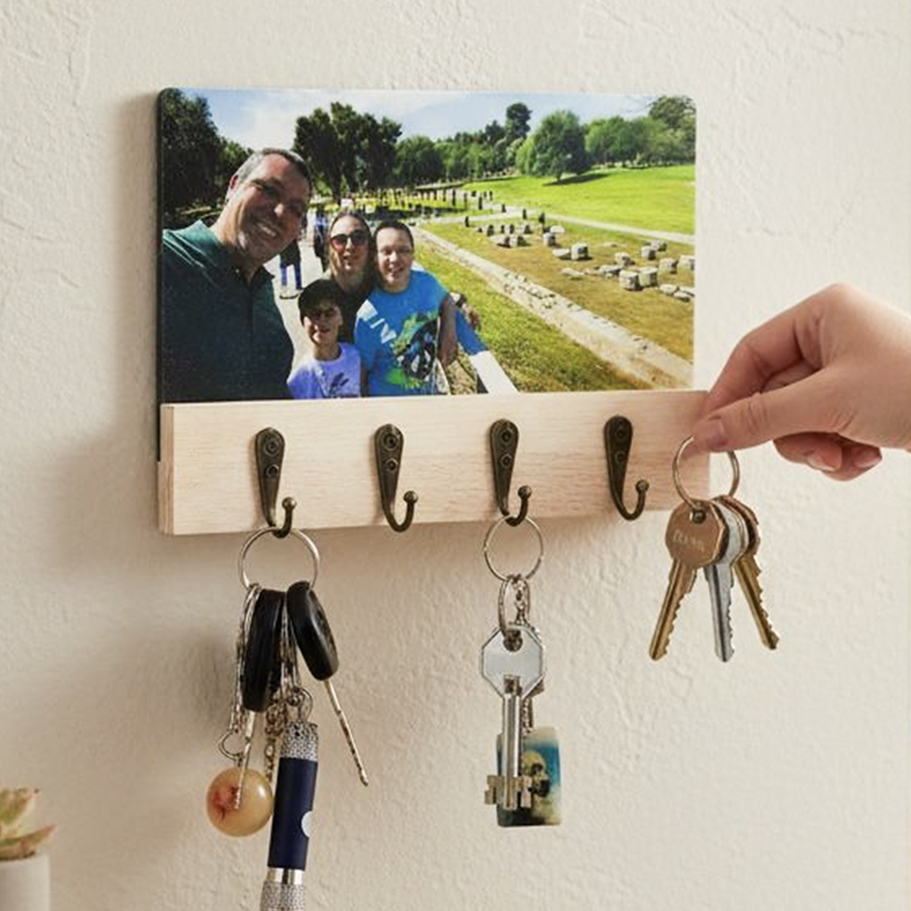 ElinorLab ™ APPENDI Chiavi da Parete in Legno con Foto Personalizzata