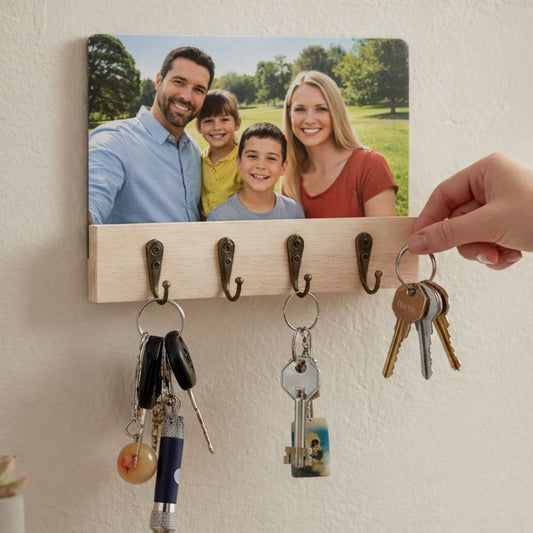 ElinorLab ™ APPENDI Chiavi da Parete in Legno con Foto Personalizzata