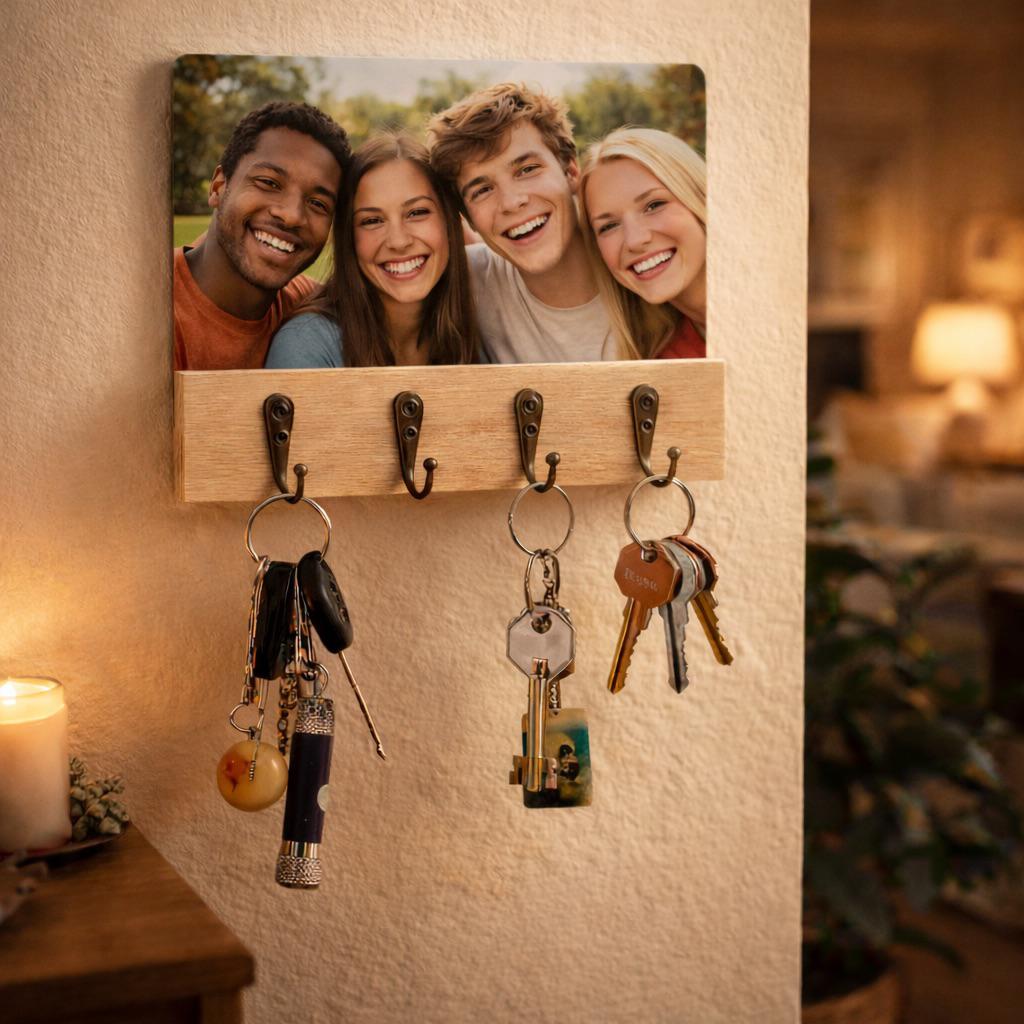 ElinorLab ™ APPENDI Chiavi da Parete in Legno con Foto Personalizzata