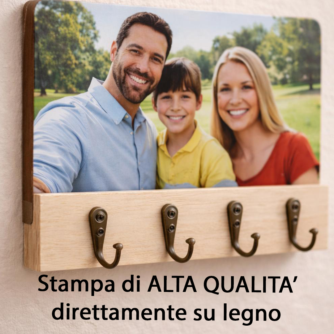 ElinorLab ™ APPENDI Chiavi da Parete in Legno con Foto Personalizzata