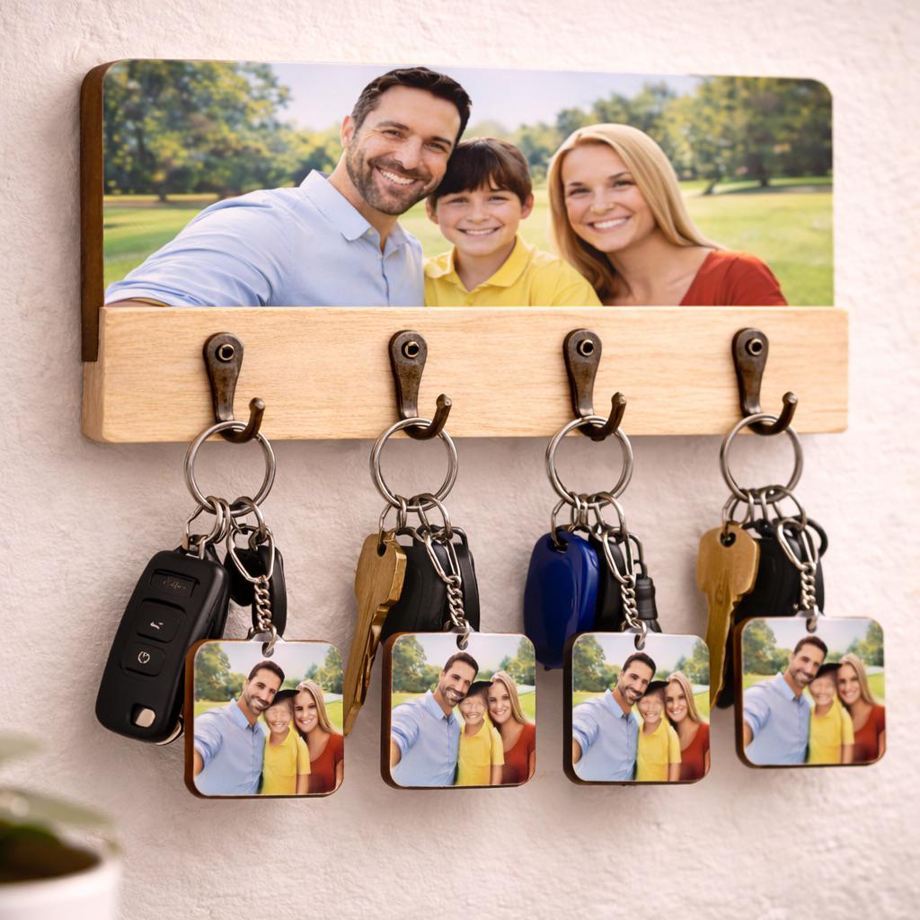 ElinorLab ™ APPENDI Chiavi da Parete in Legno con Foto Personalizzata