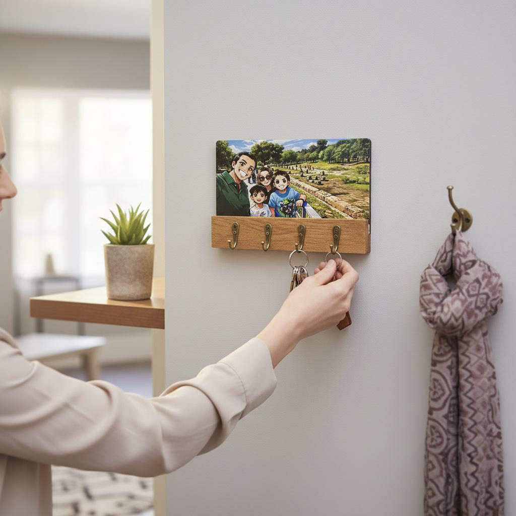 ElinorLab ™ APPENDI Chiavi da Parete in Legno con Foto Personalizzata