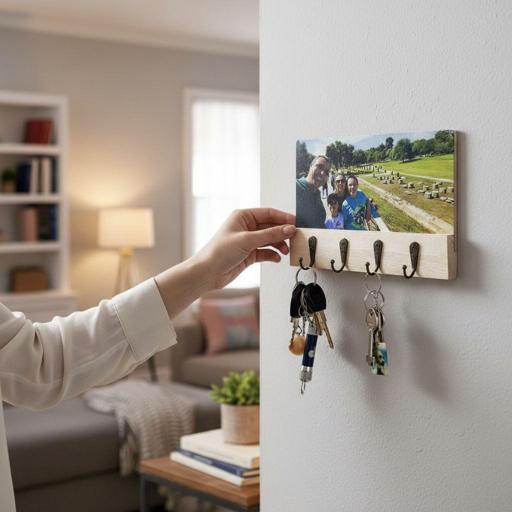 ElinorLab ™ APPENDI Chiavi da Parete in Legno con Foto Personalizzata